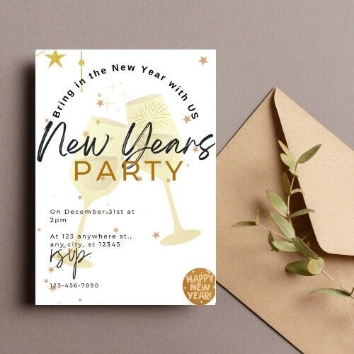 New years party digital invitation, electronic new years eve invite happy new year party, ,digital new years invite, instant download