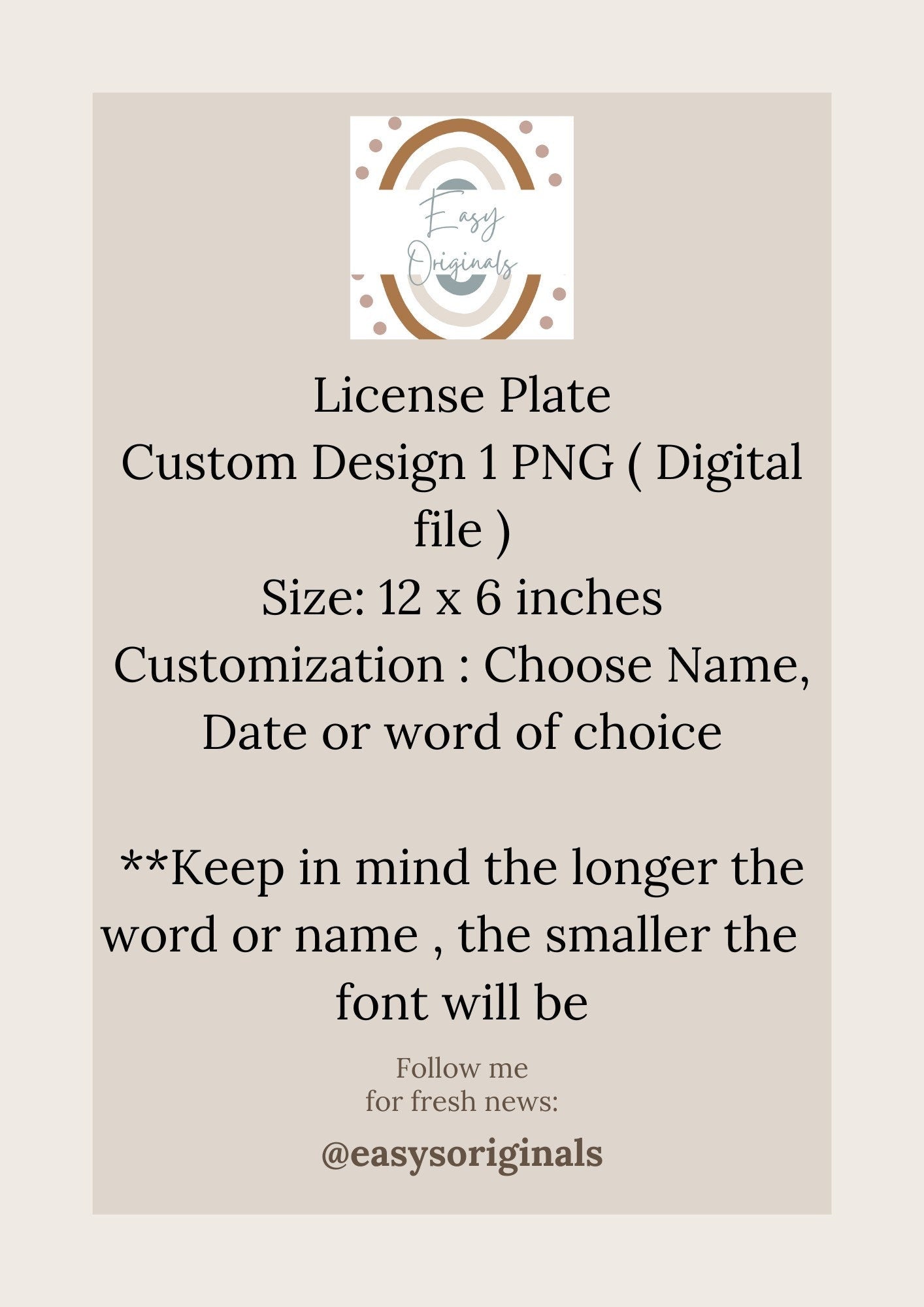 Custom License Plate Personalized Plate - 6x12 Inch Vanity Tag, Customizable Design for Unique Vehicle Identity PNG Instant DIGITAL ONLY
