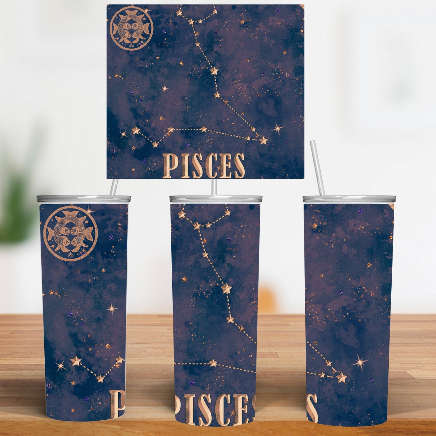 Pisces Tumbler Wrap 20 oz Sublimation Design, Astrology-Themed Drinkware, Ideal Pisces Gift