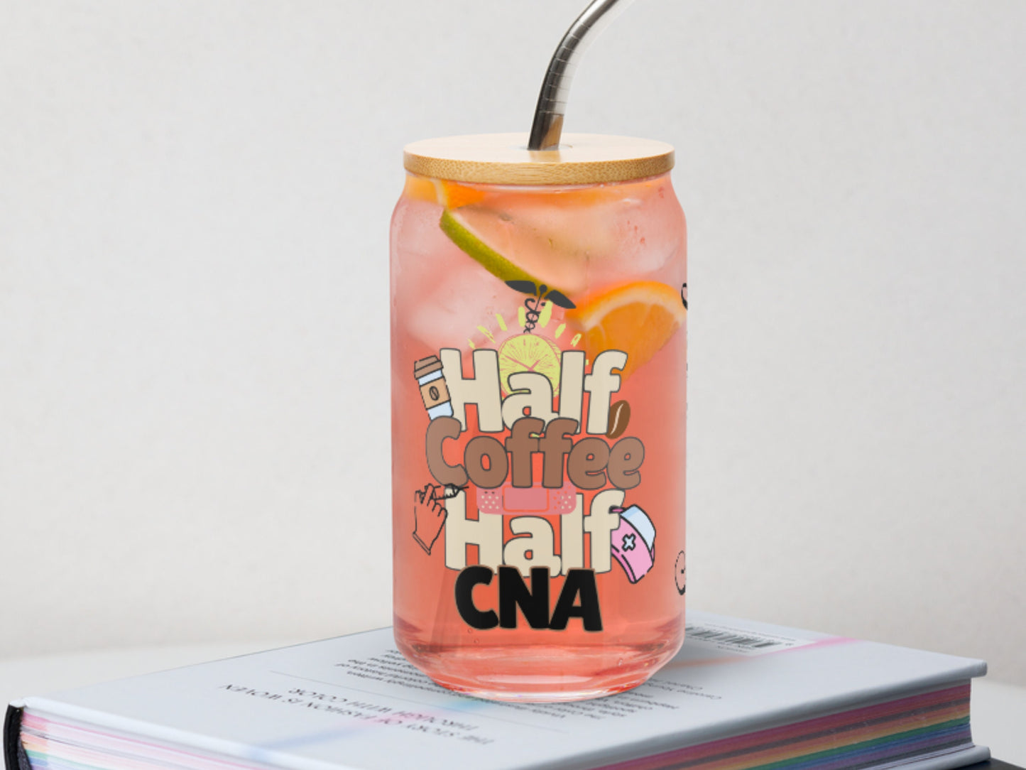 Personalized cna glass cup elegant 16 oz Tall Clear Glass - Custom Certified Nursing Assistant Iced Coffee Cup, sipping glass cup