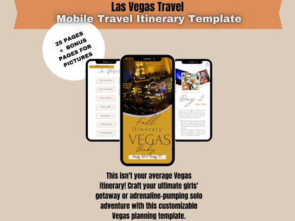 Editable Vegas Itinerary Template - Canva Digital Travel Planner for Weekend Getaways"