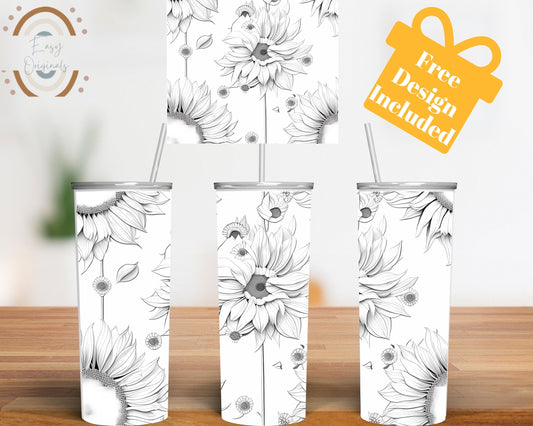 Sunflower Floral laser 20oz Tumbler PNG - Digital Download - Seamless Tumbler Wrap Design, spring tumbler