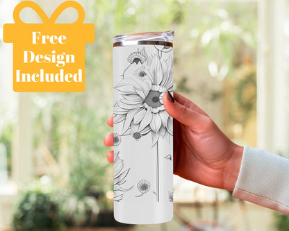 Sunflower Floral laser 20oz Tumbler PNG - Digital Download - Seamless Tumbler Wrap Design, spring tumbler