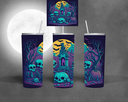 Zombie Tumbler wrap - Whimsigoth Goth Skull 20 oz Skinny Tumbler Sublimation Design - Digital Download