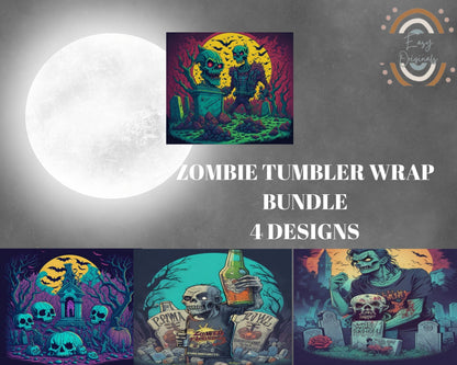 Zombie Tumbler Wrap Bundle - Scary Zombie Heads 20 oz Skinny Tumbler Sublimation Design