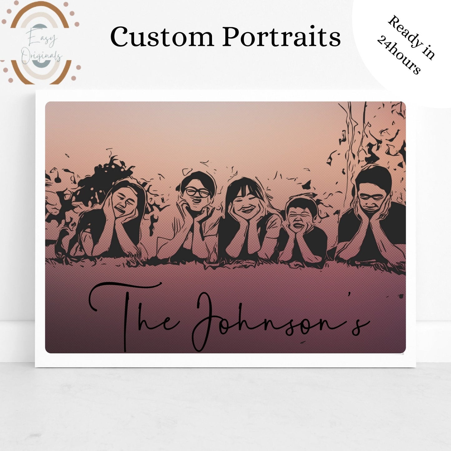 Custom Portrait - Personalized Couple Cartoon Drawing - Family Illustration - Digital Print