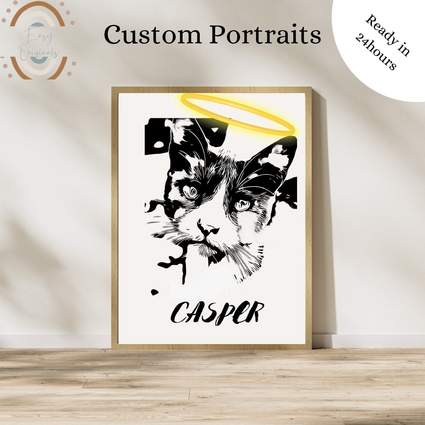 Custom Cat Portrait Bereavement pet Memorial Art, Personalized Cat Lover's Gift