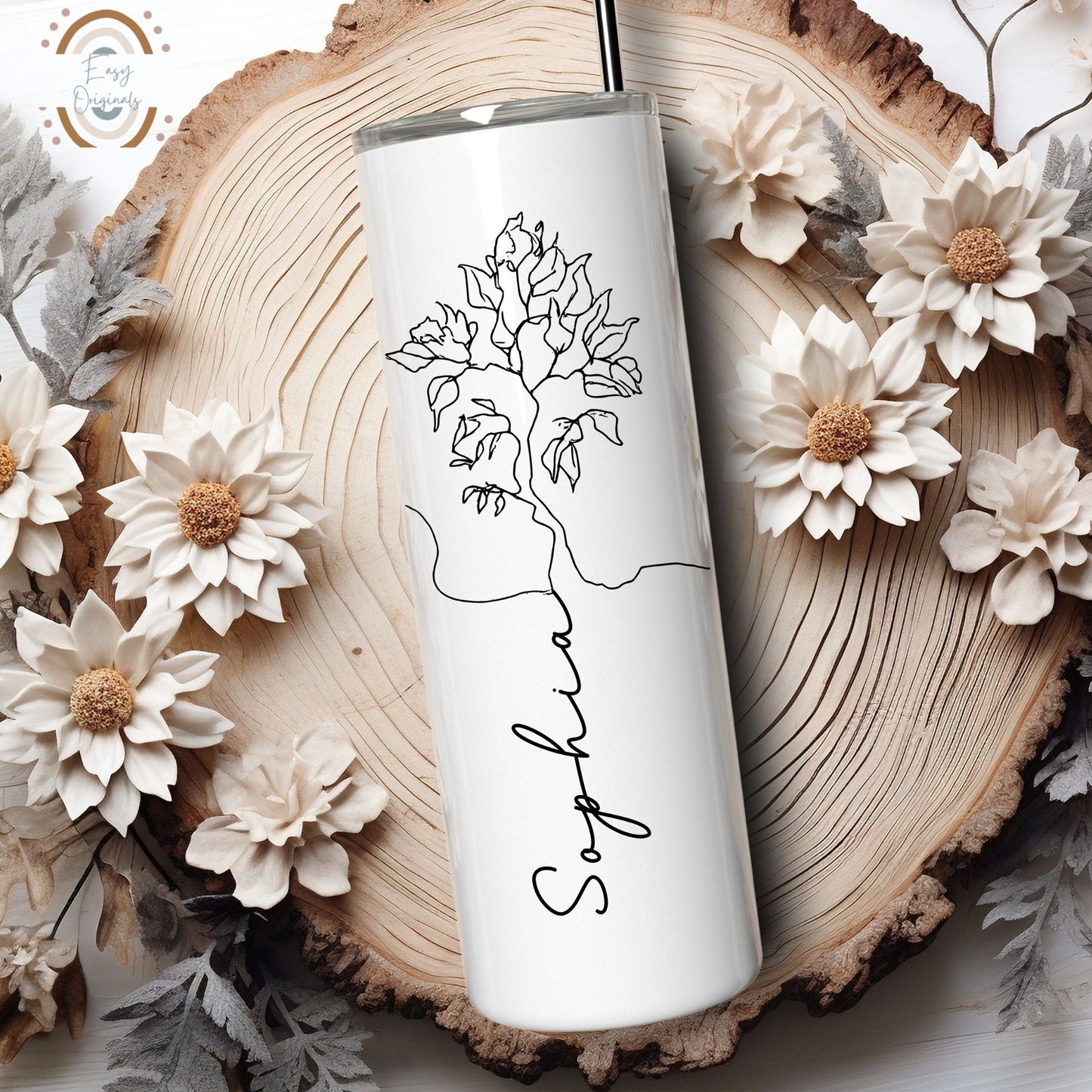 Personalized birth flower tumbler birth tree tumbler wrap custom gift for her 20 oz Skinny Tumbler Sublimation, digital PNG File