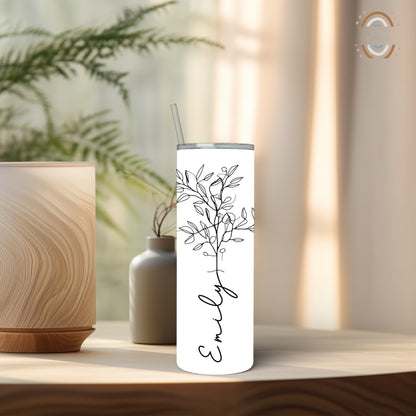 Personalized birth flower tumbler birth tree tumbler wrap custom gift for her 20 oz Skinny Tumbler Sublimation, digital PNG File