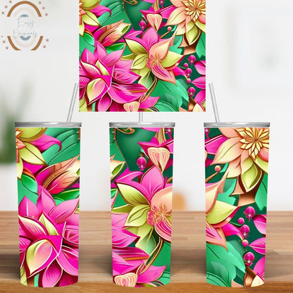 Christmas Poinsettia Flowers Tumbler Wrap - 20 oz Skinny Tumbler Sublimation - 20 oz Skinny Tumbler - vintage pink christmas - Seamless