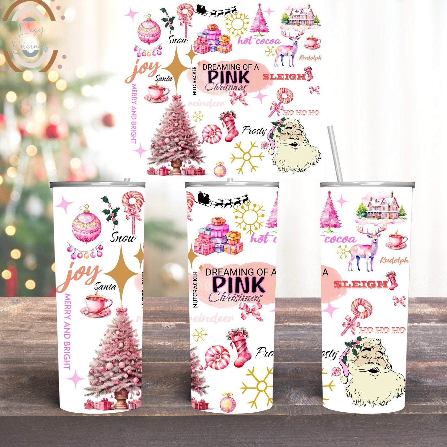 Pink christmas Tumbler Wrap 20 oz skinny tumbler Sublimation Digital download png, retro Christmas tumbler