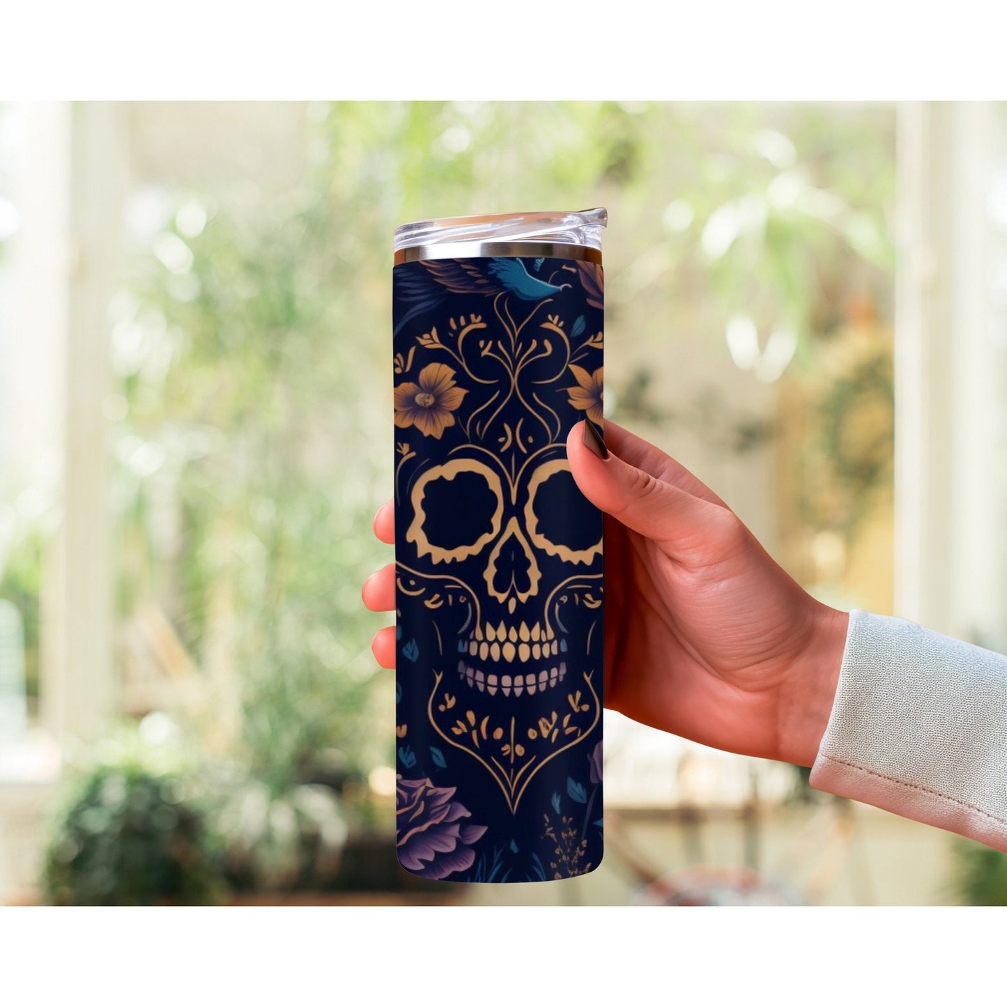 Día de los muertos png  20 oz skinny tumbler Sublimation Digital download png , Day of the Dead tumbler