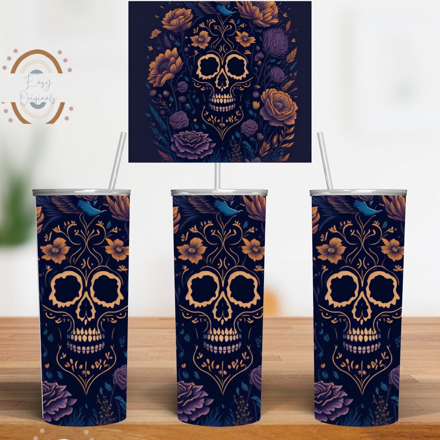 Día de los muertos png  20 oz skinny tumbler Sublimation Digital download png , Day of the Dead tumbler