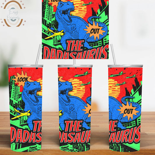 Dadasaurus Tumbler - 20 oz Skinny Tumbler Sublimation Digital Download PNG, Dad Tumbler Wrap