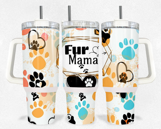 Fur Mama 40 oz Tumbler Wrap - Dog Lover's Seamless PNG Design, Perfect for Straight/Tapered Tumblers