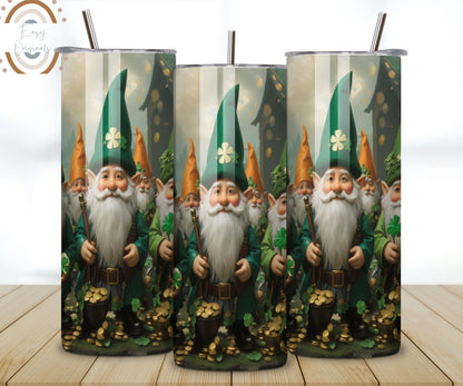 St Patrick's Gnome Tumbler Wrap, Clover Tumbler Sublimation, 20 oz Tumbler Sublimation Designs,  Shamrock Tumbler Wrap Png, Digital Download