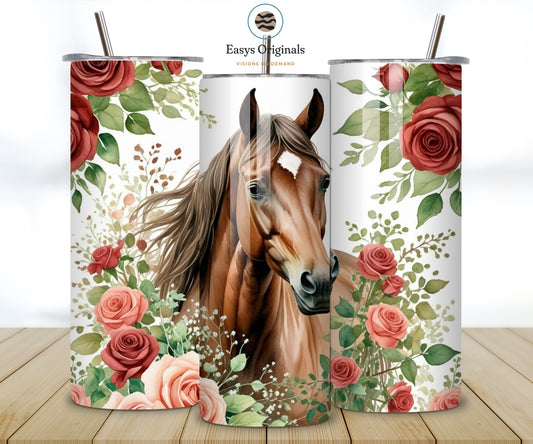 Brown Boho Horse Tumbler Wrap Design 20 oz Skinny Tumbler Sublimation Digital Download PNG Instant DIGITAL, Farm Ranch Animal Tumbler wraps