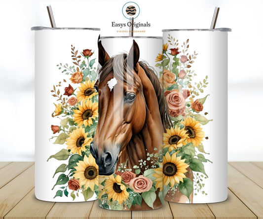 Brown Boho Horse Tumbler Wrap Design 20 oz Skinny Tumbler Sublimation Digital Download PNG Instant DIGITAL, Farm Ranch Animal Tumbler