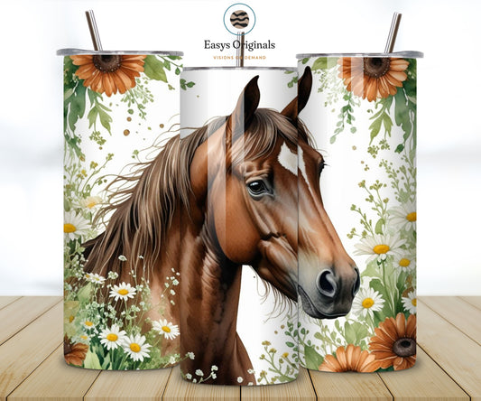 Brown Horse Tumbler Wrap Design 20 oz Skinny Tumbler Sublimation Digital Download PNG Instant DIGITAL, Farm Ranch Animal Tumbler